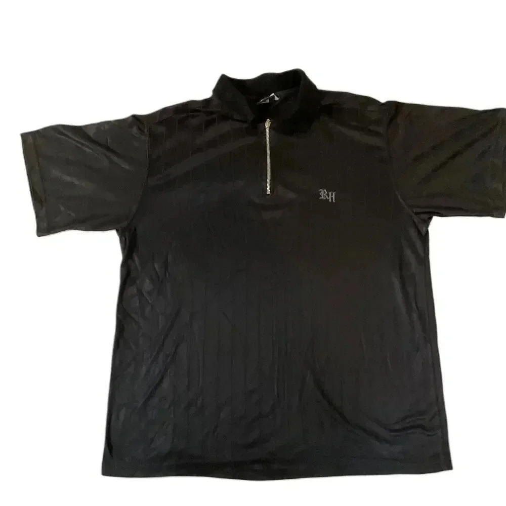 RH Black Rolling Hard Quarter Zip Short Sleeve Polo Shirt Mens‎ Size Medium